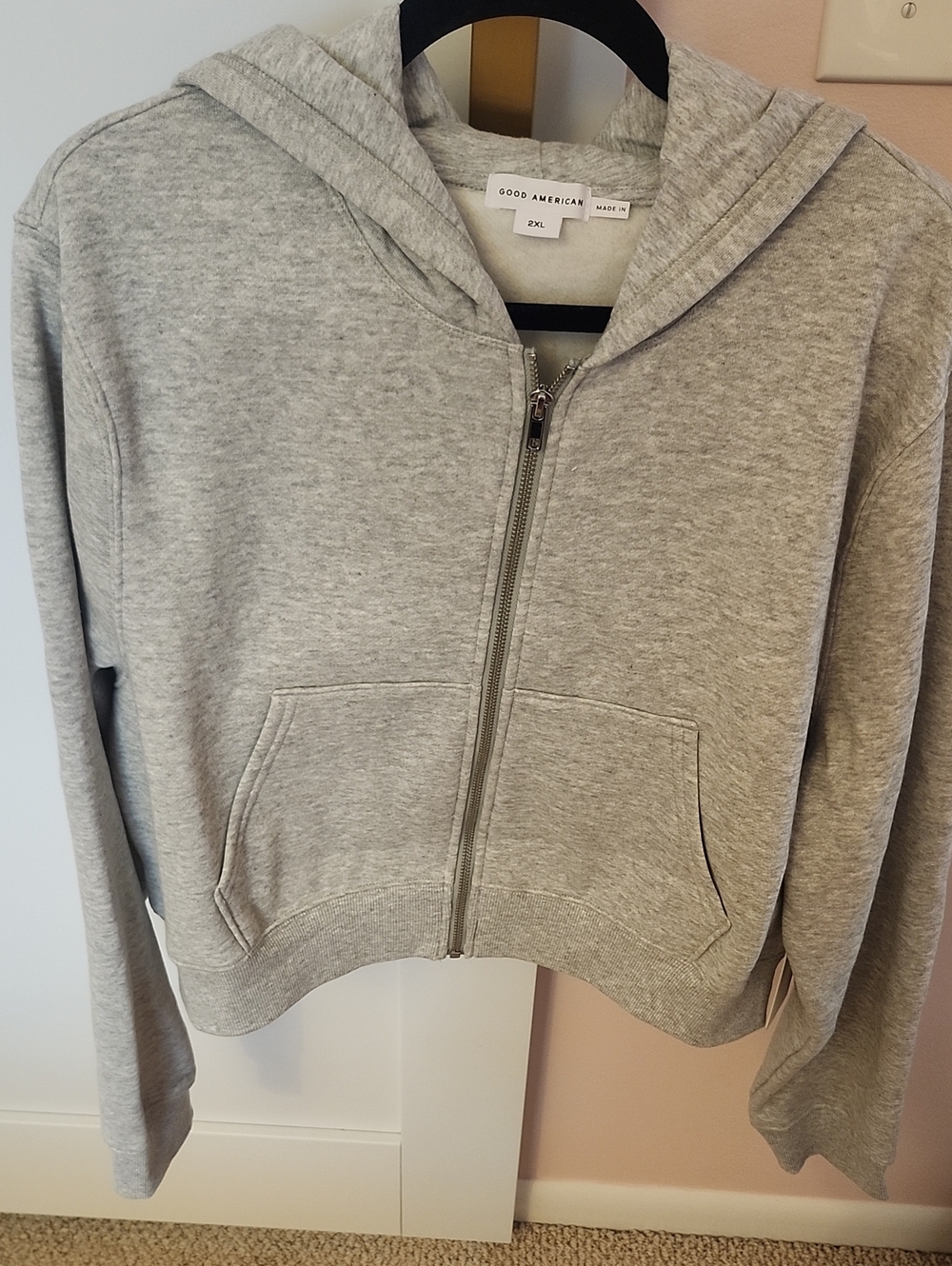 Good American Light Gray Full-Zip Hoodie Jacket